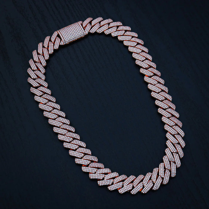Cadena Cubana Prong 20 Mm VVS Moissanite + Plata 925 Oro Rosa