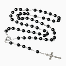 Black Pearl Rosary with Silver-Tone Crucifix by Ice Baby