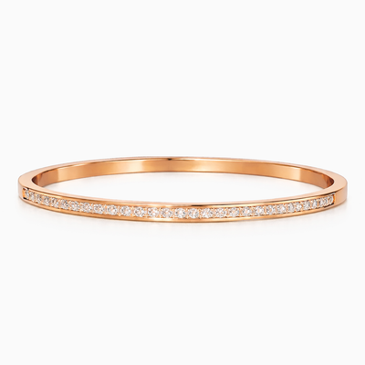Brazalete Rígido Línea de Diamantes Oro Rosa