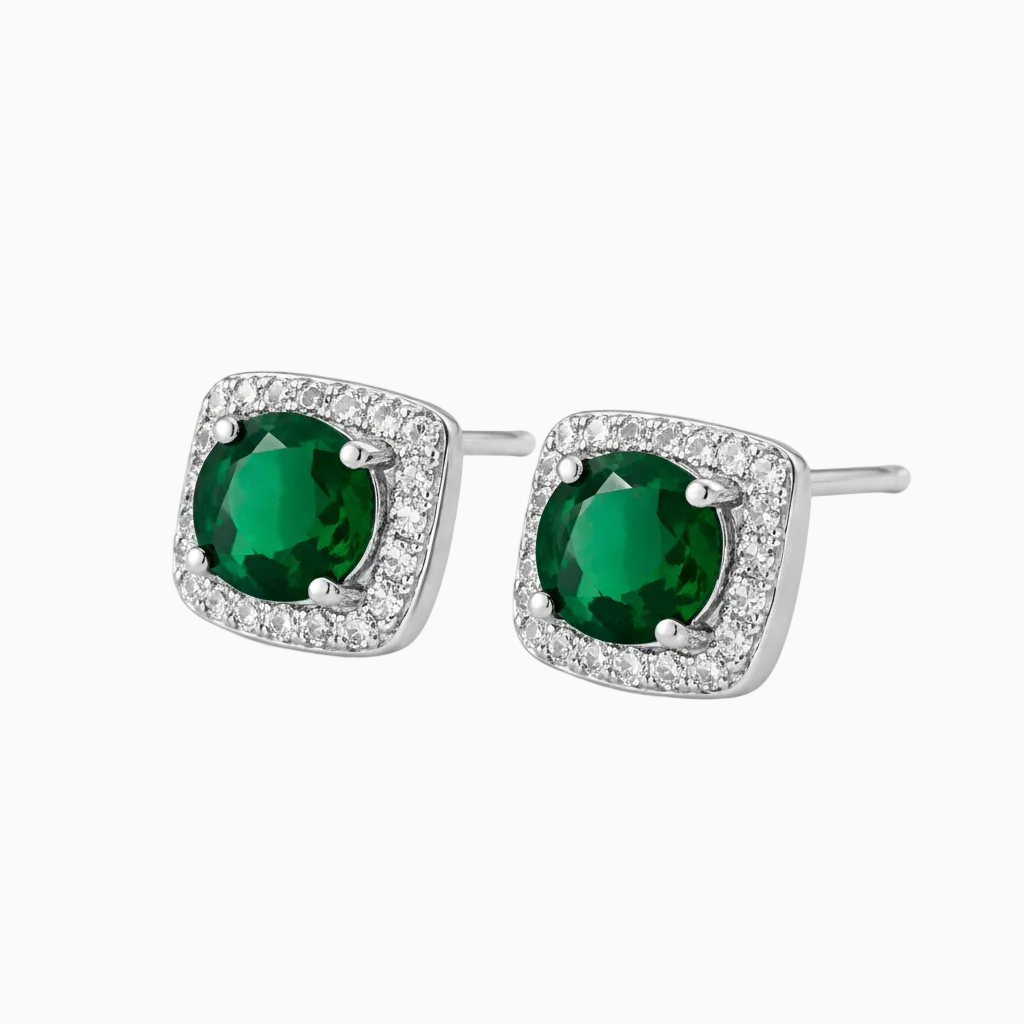 Pendientes Esmeralda Oro Blanco