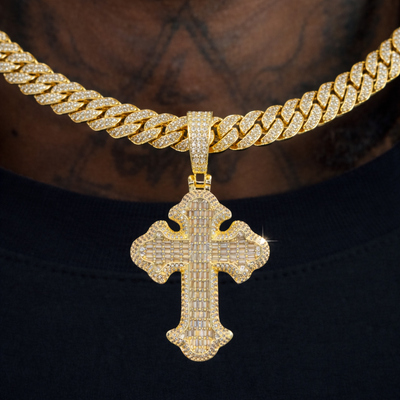 Large Gothic Cross Pendant 18K Gold