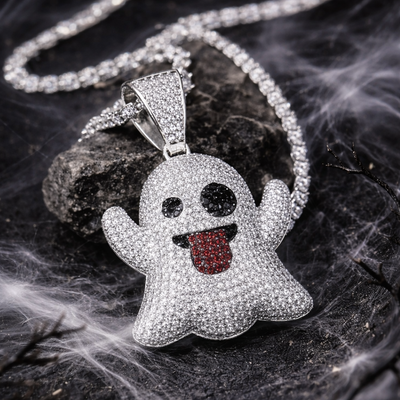 Colgante Emoji Fantasma Oro Blanco