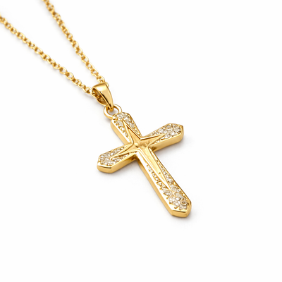 Colgante Cruz Dorada y Brillantes