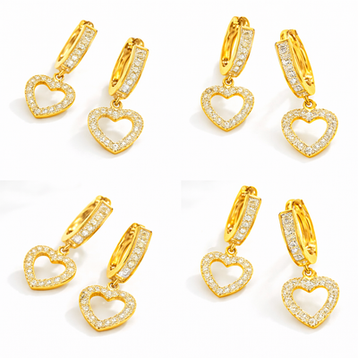 Pendientes Dorados con Corazón Colgante y Brillo