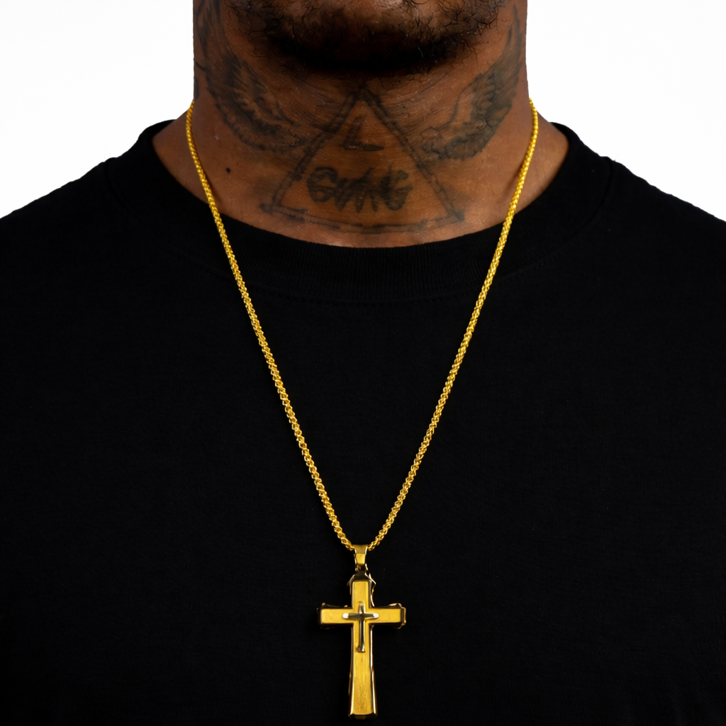 Colgante Doble Cruz Oro 18K