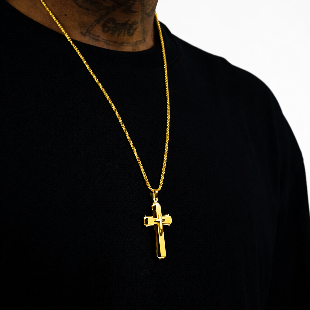 Colgante Doble Cruz Oro 18K