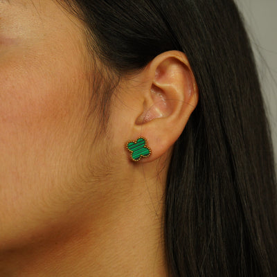Pendientes Trébol Verde Oro 18K