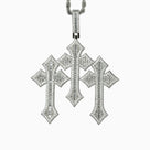 Triple Baguettes Cross Pendant in White Gold