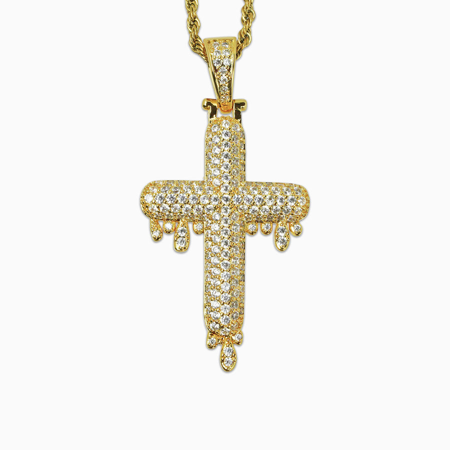 Colgante Cruz Drip VVS Moissanite + Plata 925 Oro 18K
