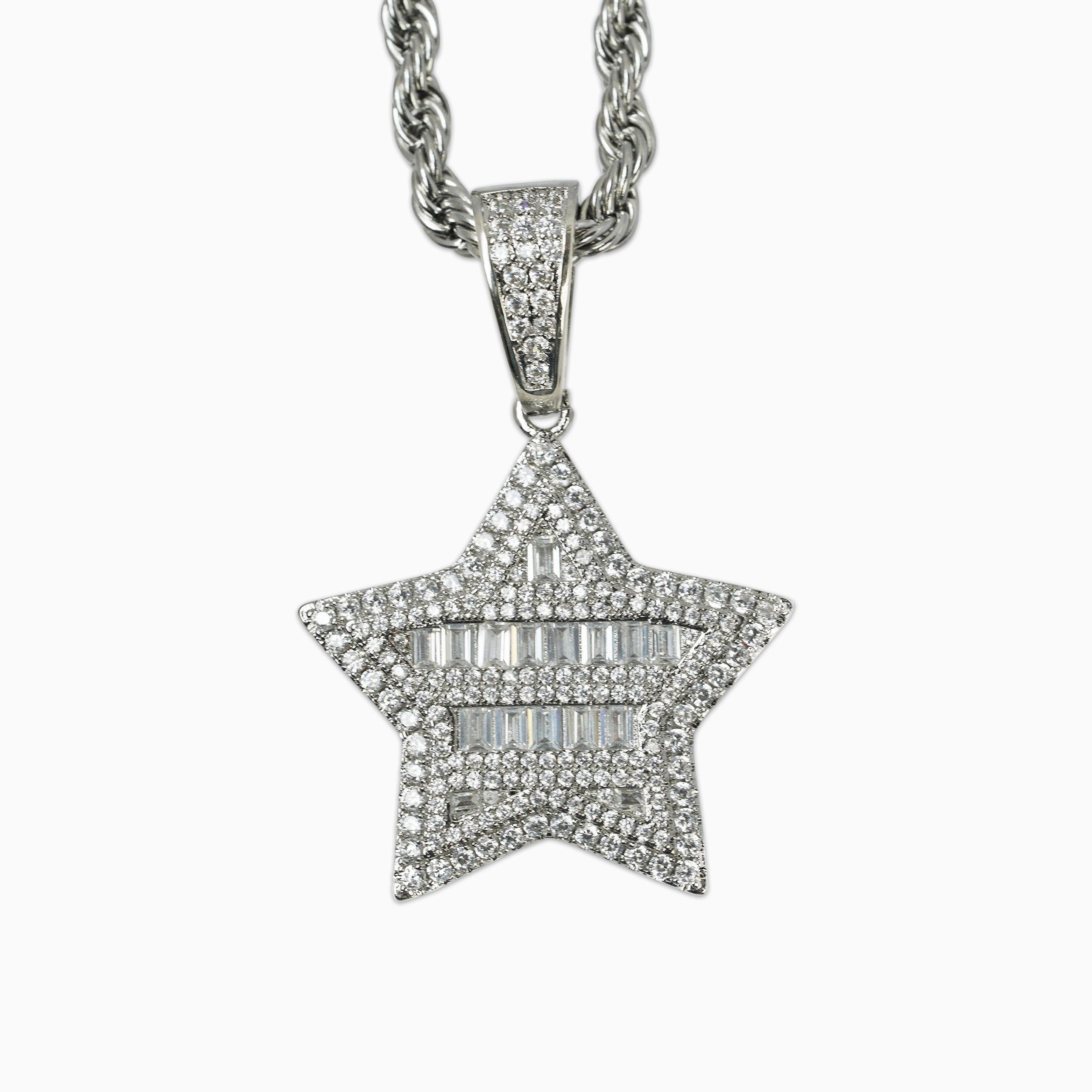 Colgante Estrella Baguettes Oro Blanco