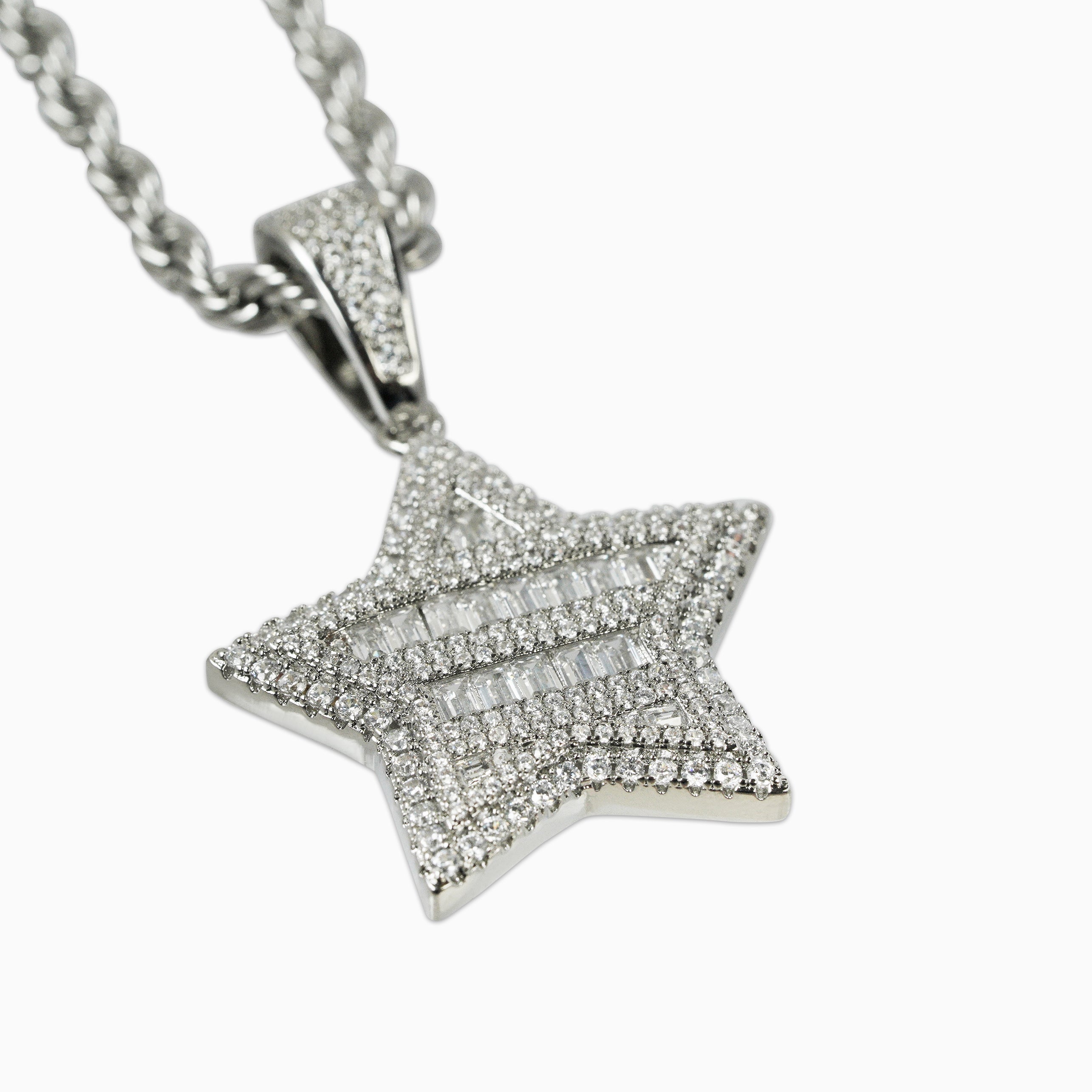 Colgante Estrella Baguettes Oro Blanco
