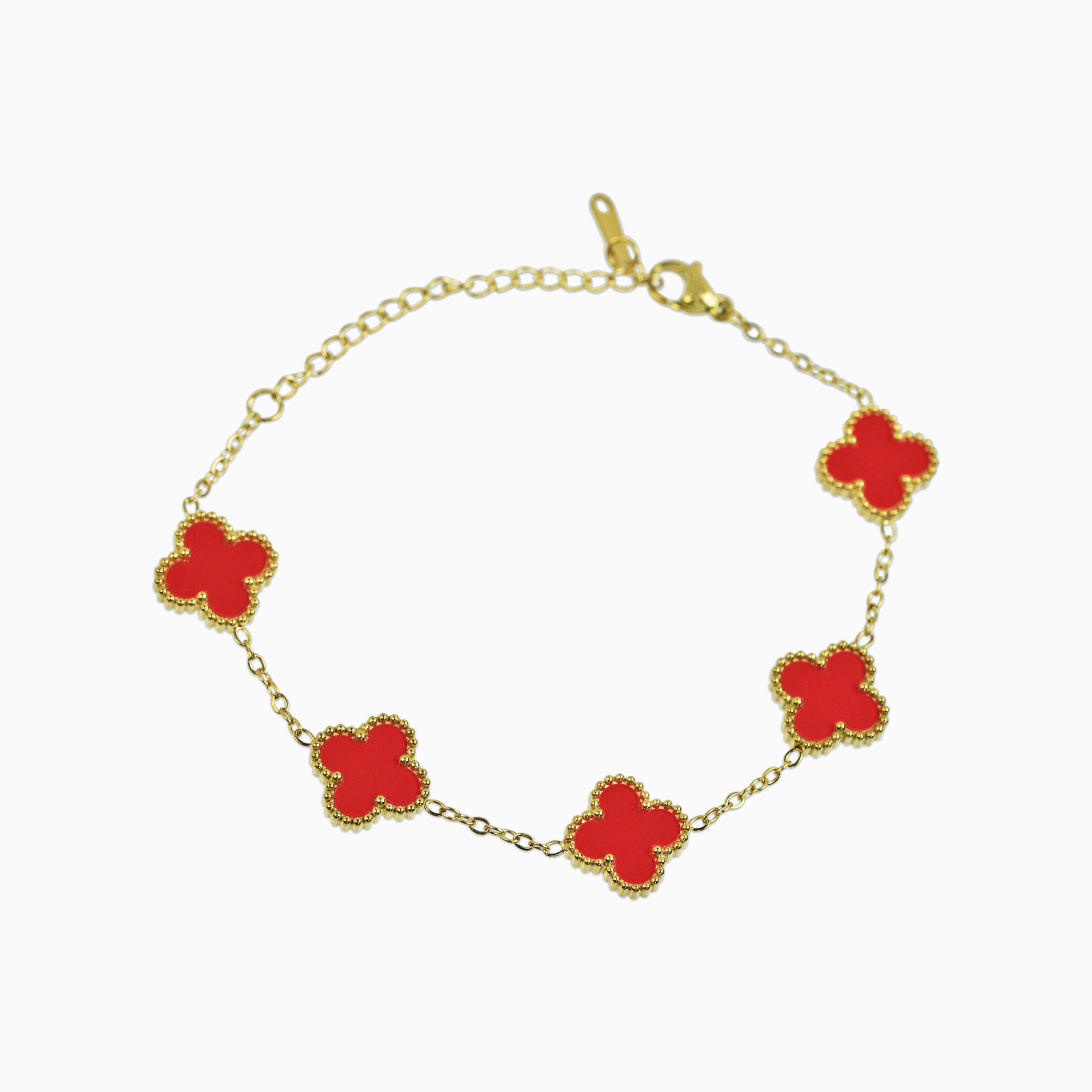 Brazalete Trébol Rojo Oro 18K