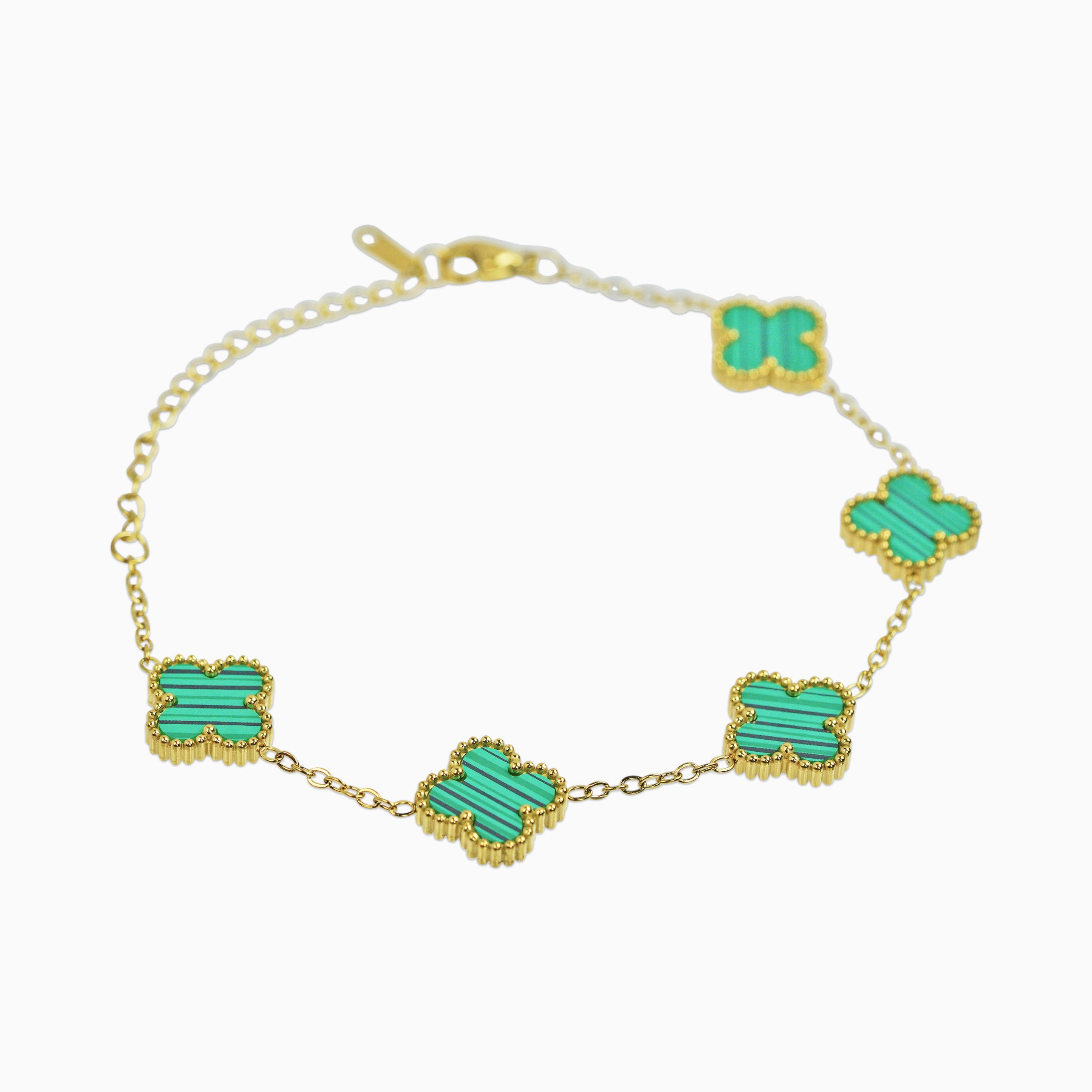 Brazalete Trébol Verde Oro 18K
