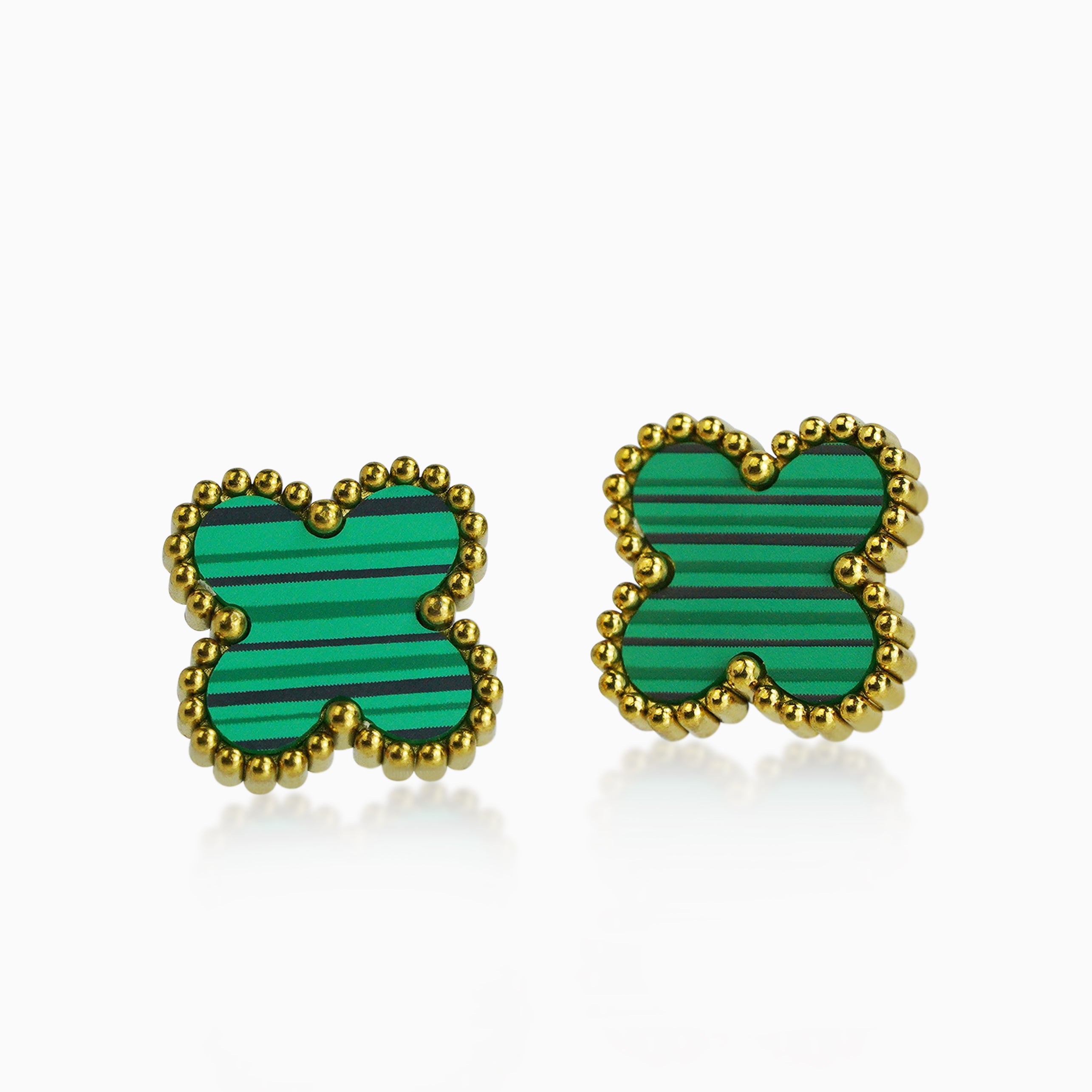 Pendientes Trébol Verde Oro 18K