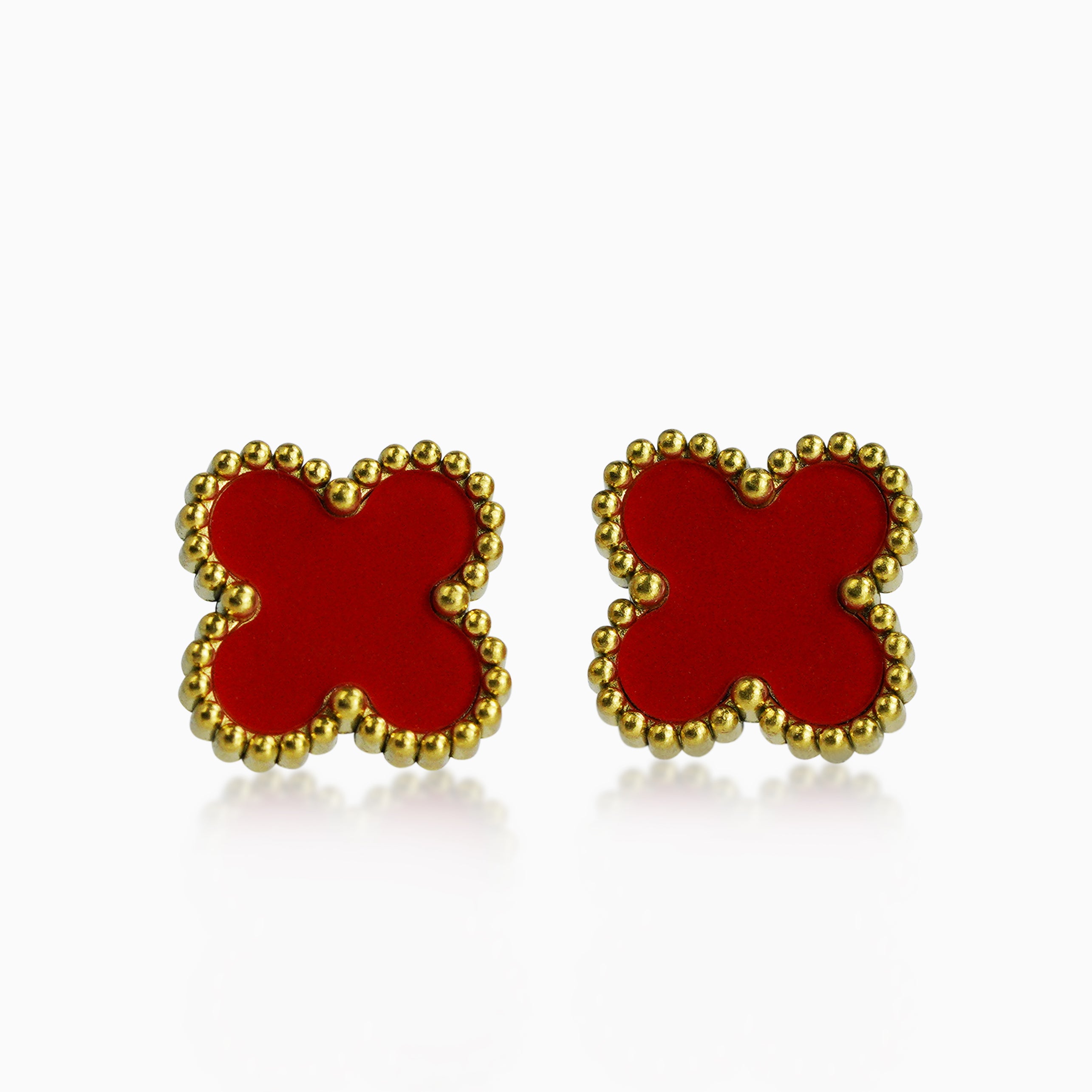 Pendientes Trébol Rojo Oro 18K