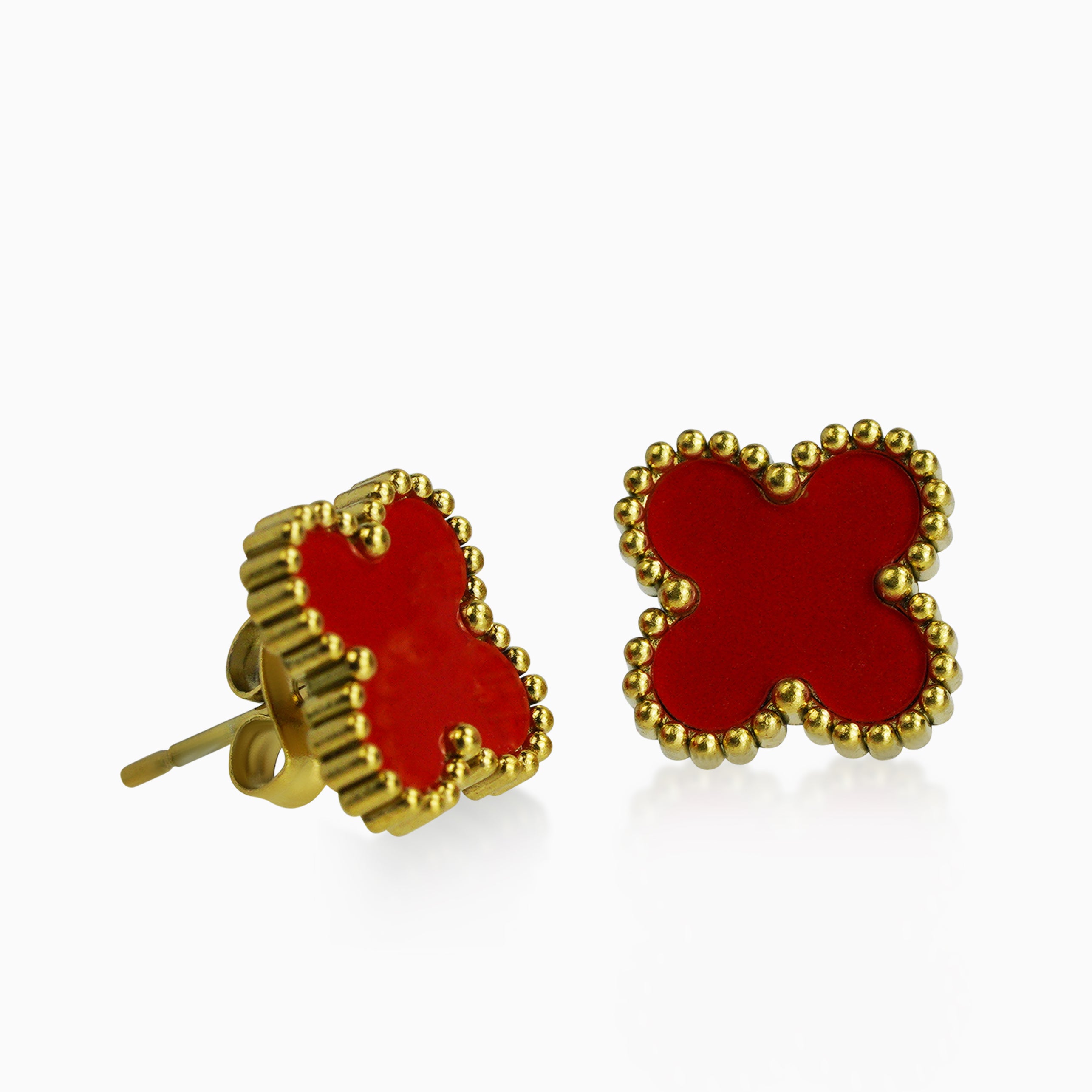 Pendientes Trébol Rojo Oro 18K