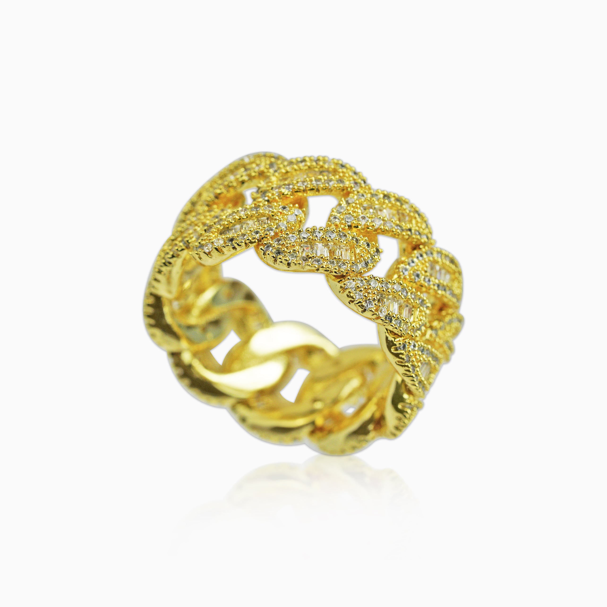 18K Gold Ice Cuban Baguettes Ring