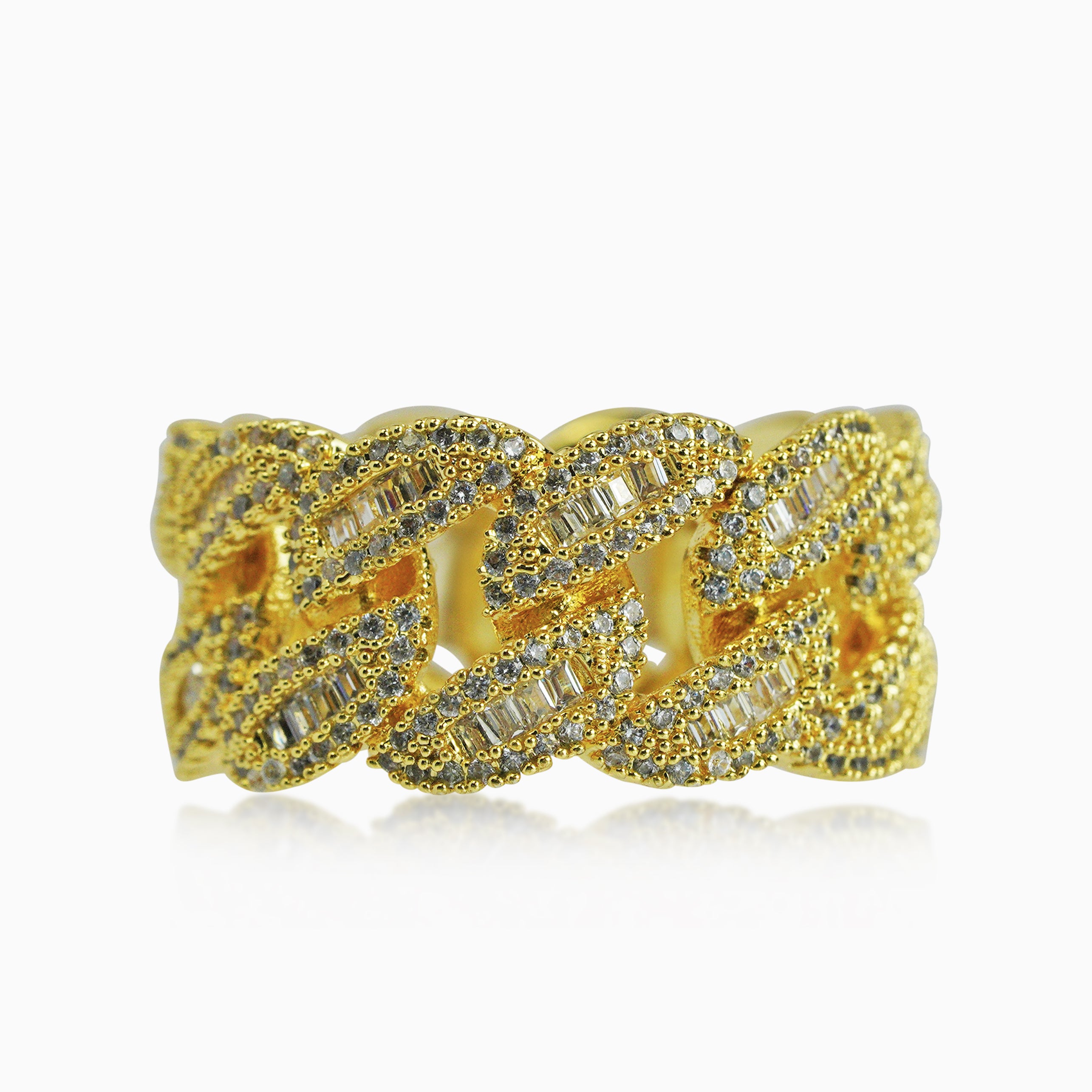 18K Gold Ice Cuban Baguettes Ring