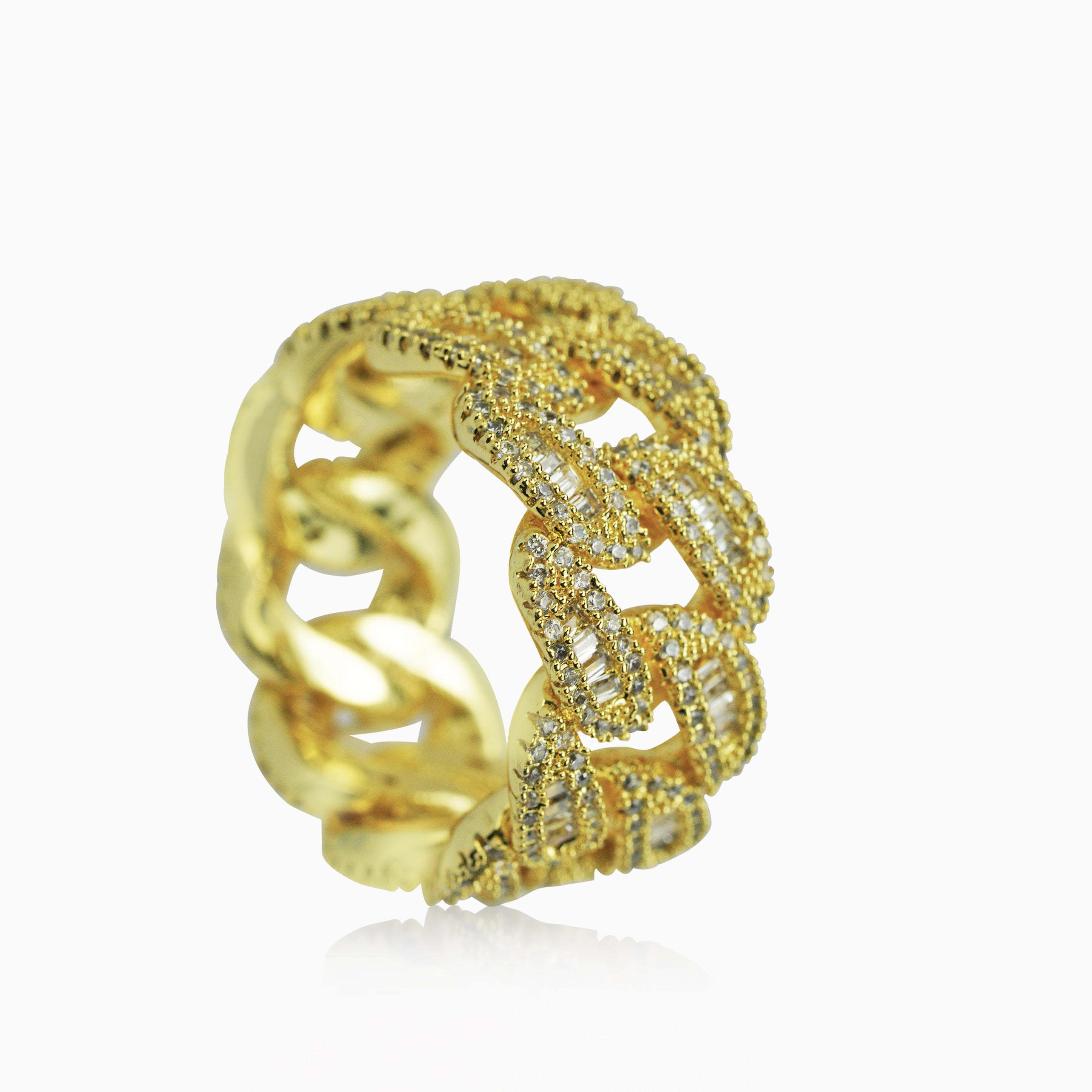 18K Gold Ice Cuban Baguettes Ring