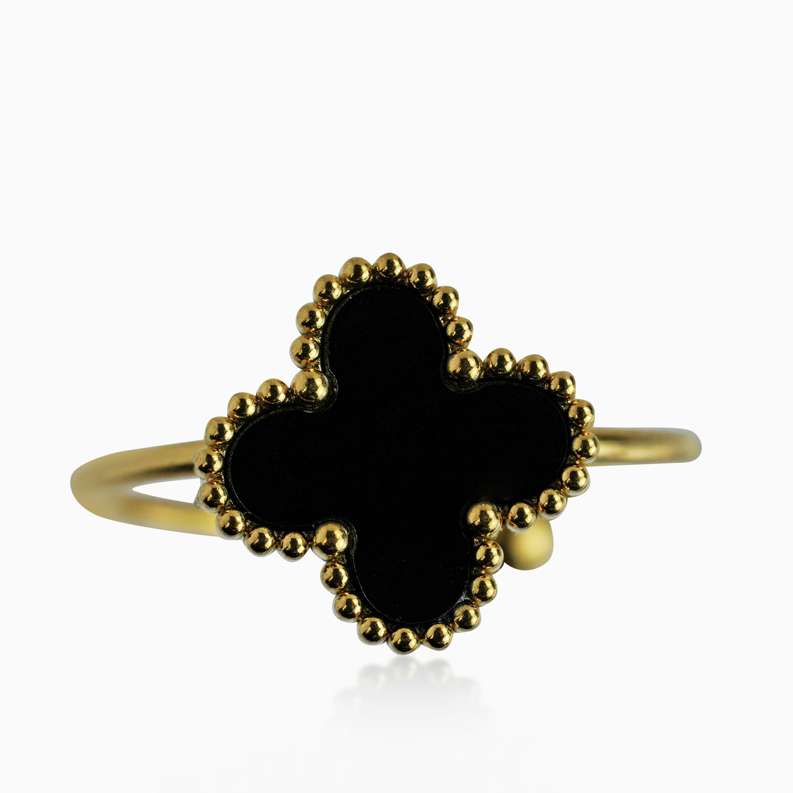 Anillo Trébol Black Oro 18K