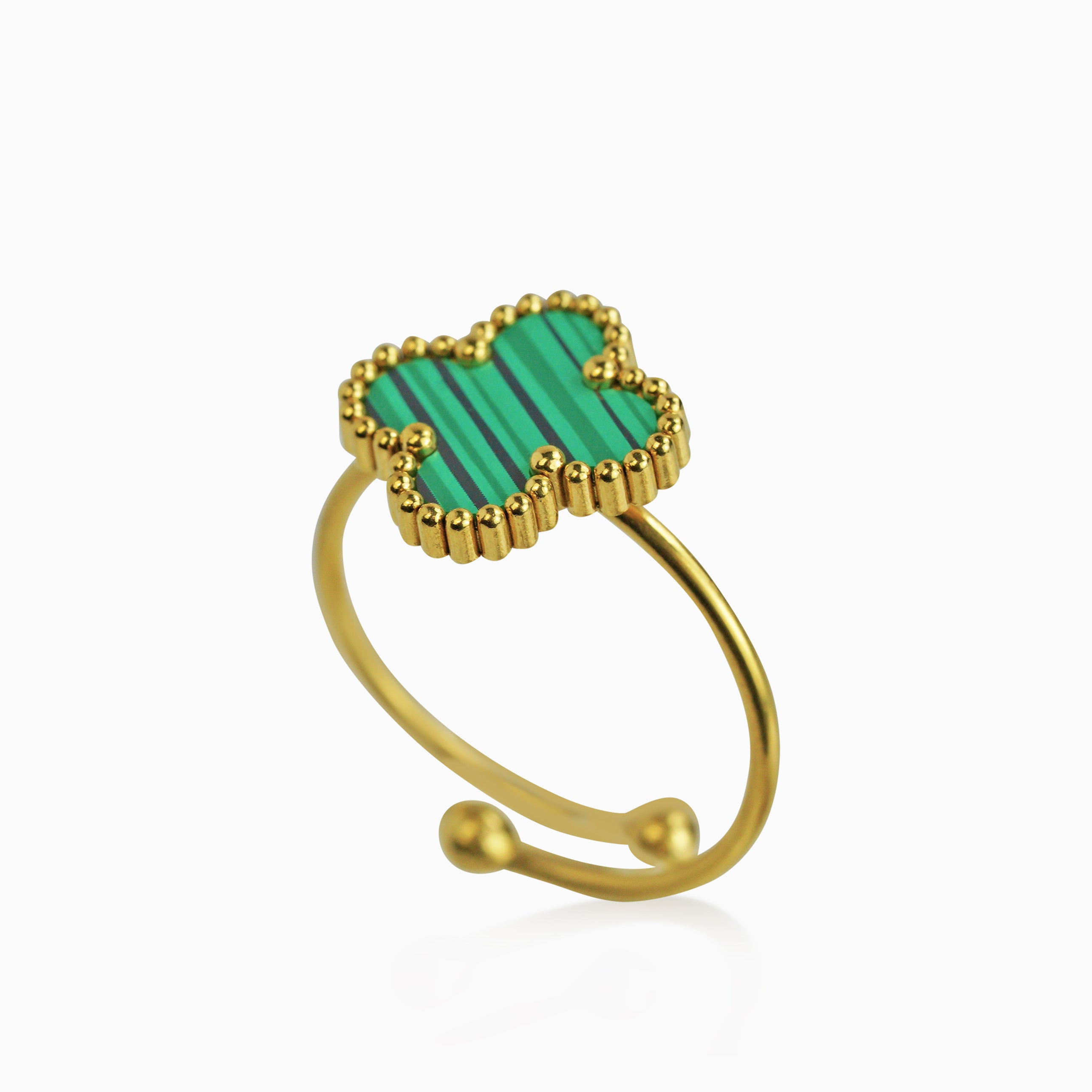 Anillo Trébol Verde Oro 18K