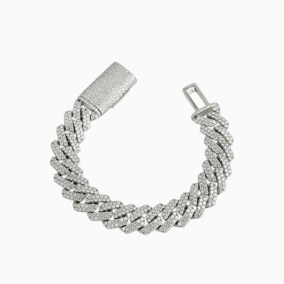 Prong Cuban Link Bracelet 14 mm VVS Moissanite – 925 Silver