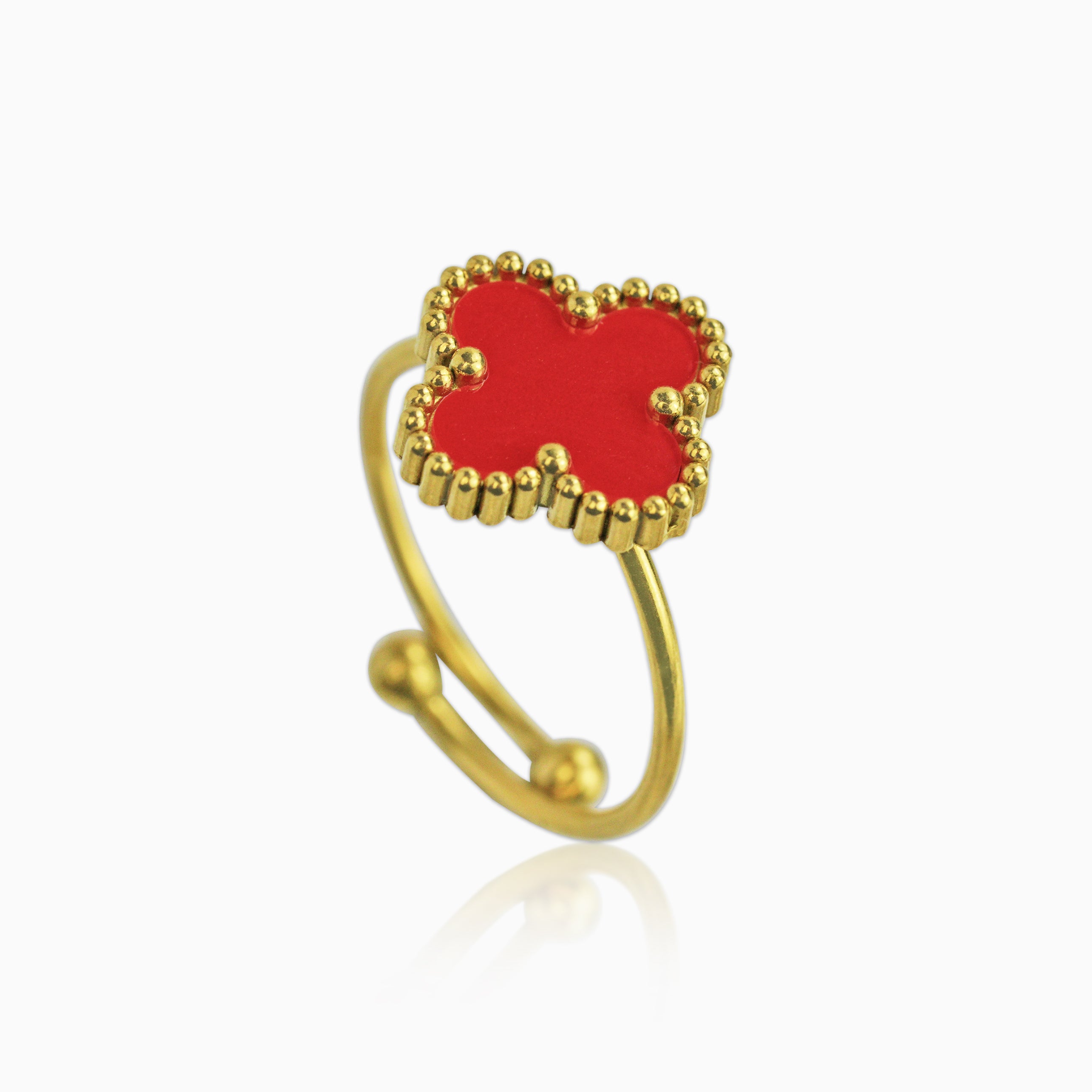 Anillo Trébol Rojo Oro 18K