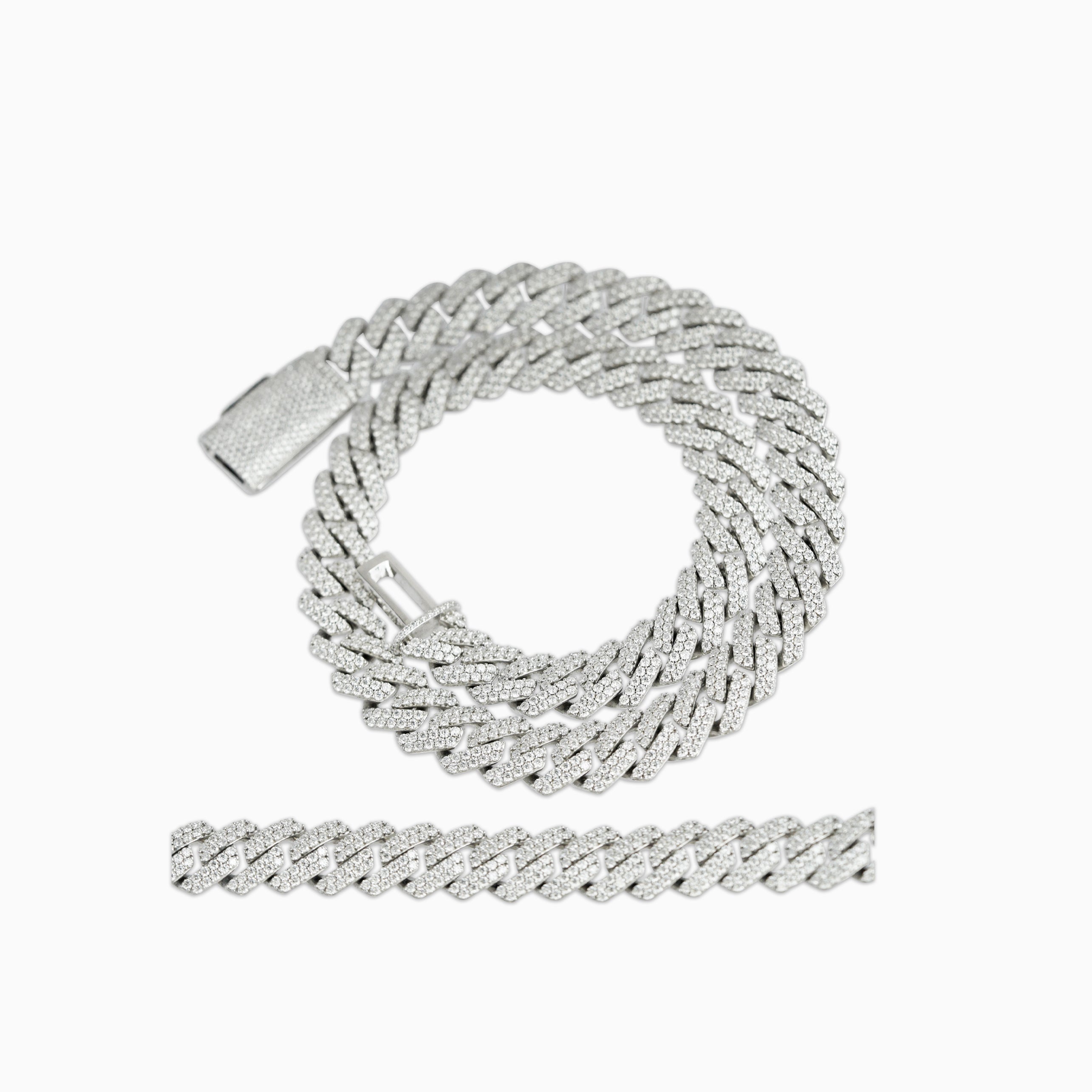Cadena Cubana Prong 15 Mm VVS Moissanite + Plata 925