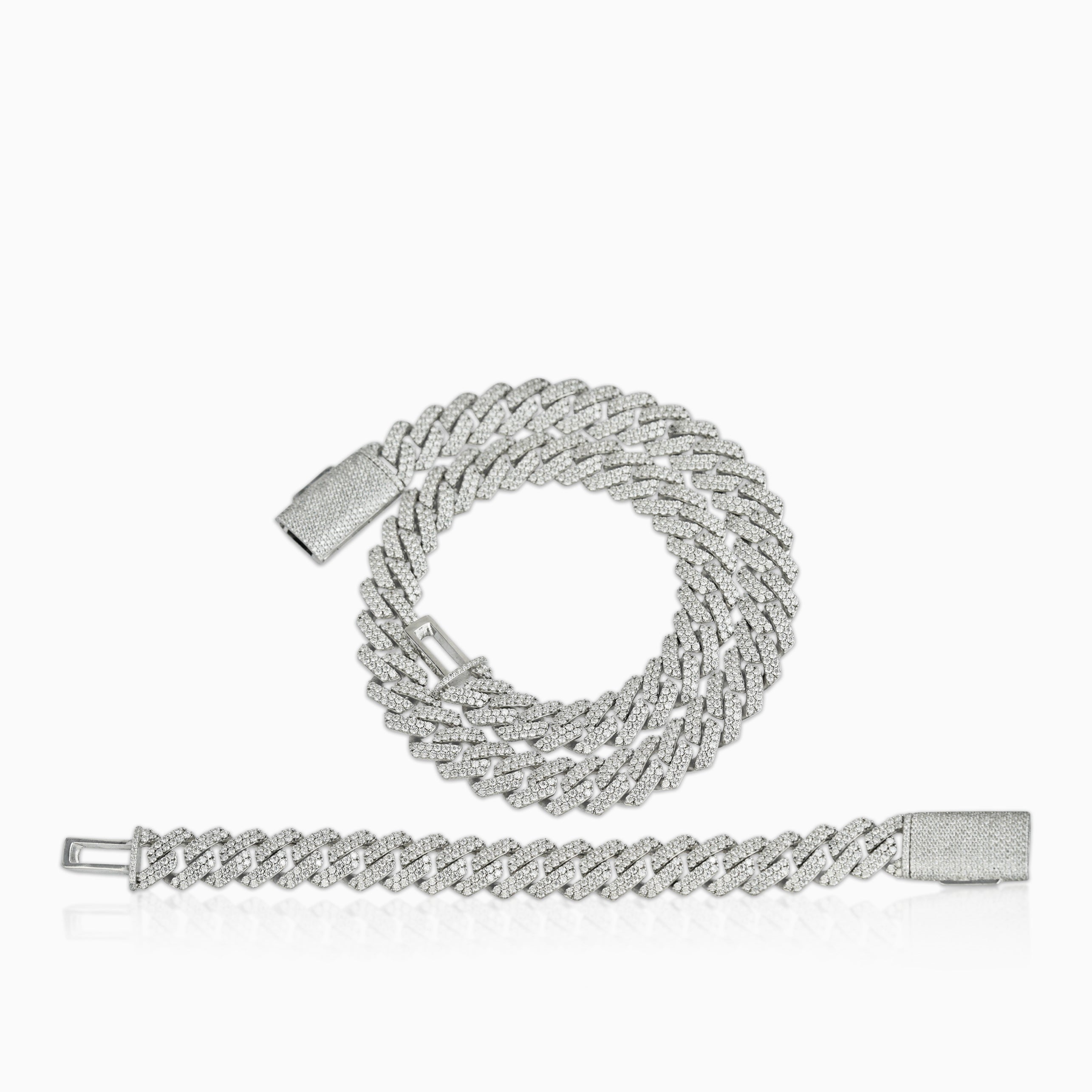 Cadena Cubana Prong 15 Mm VVS Moissanite + Plata 925
