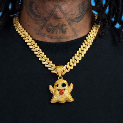 White Gold Ghost Emoji Pendant