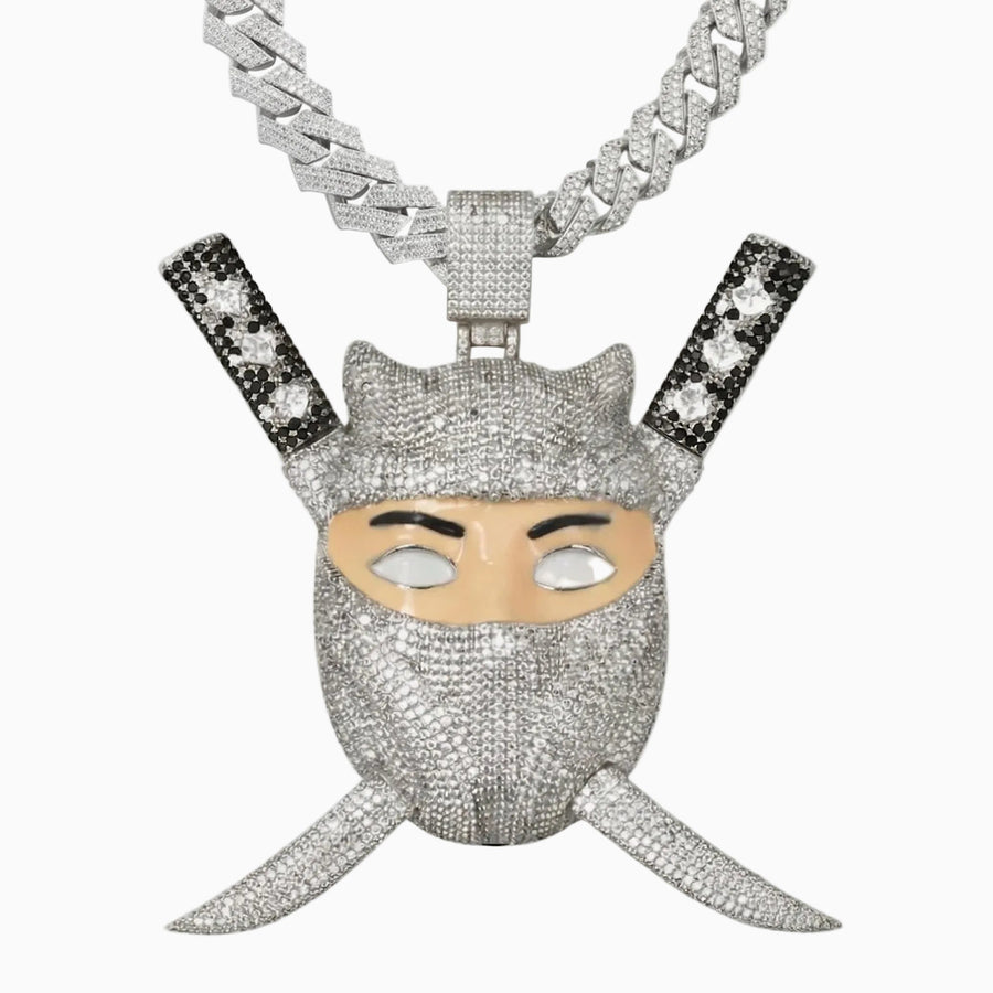 Colgante Ninja Edición Limitada VVS Moissanite + Plata 925 Oro Blanco