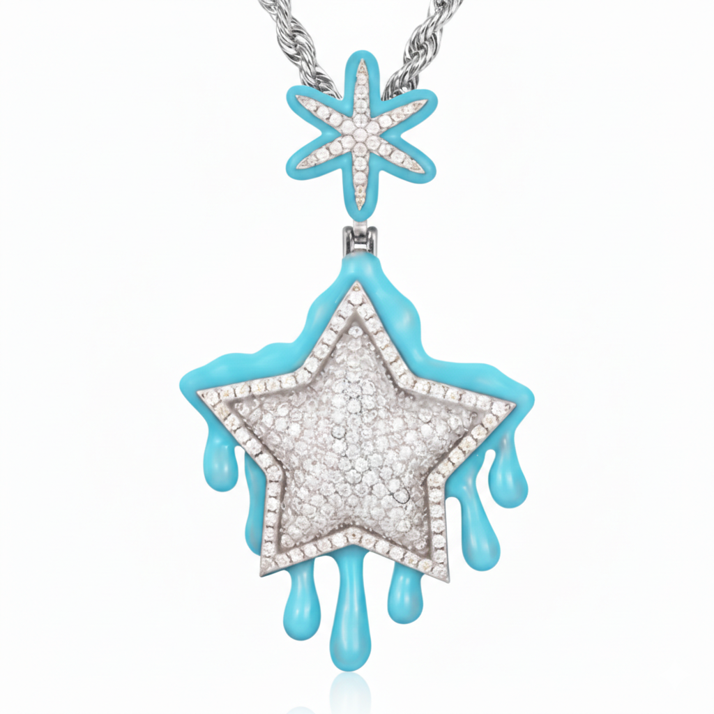 Dripping Star Luminous Pendant in White Gold