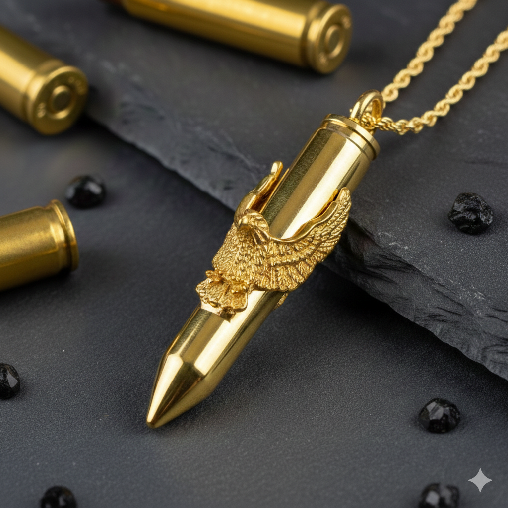 18K Gold Bullet Pendant with Eagle