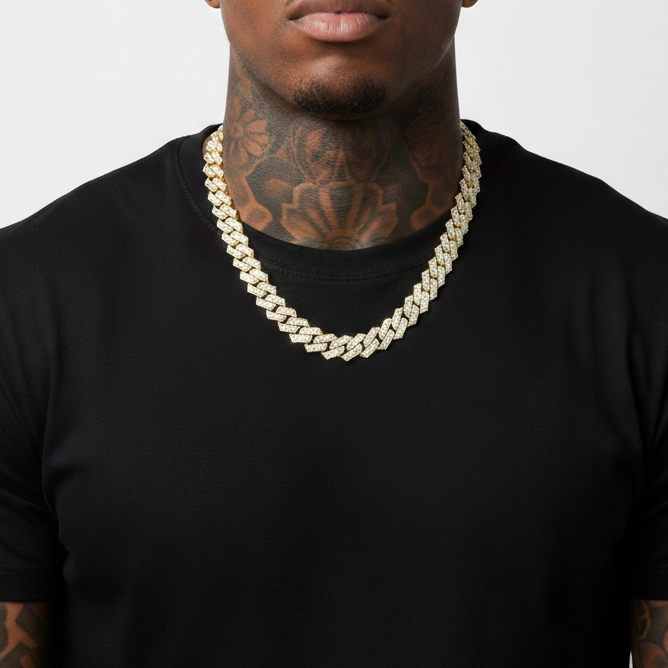 Cadena Cubana Prong 15 Mm Oro 18K