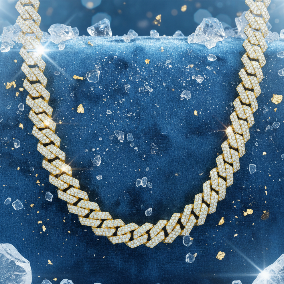 Cadena Cubana Prong 15 Mm Oro 18K