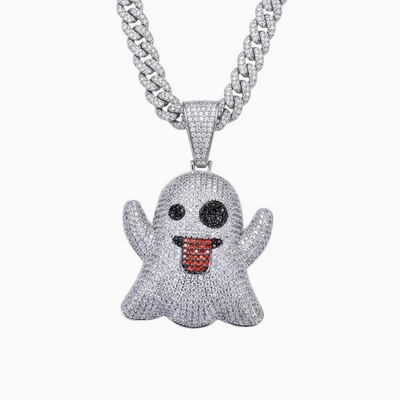 Colgante Emoji Fantasma Oro Blanco