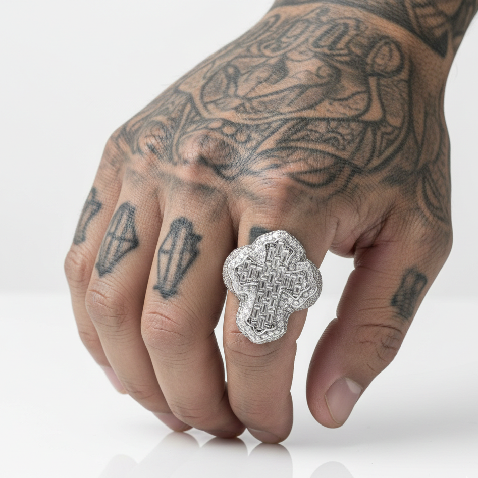 Anillo Ice Cruz Celta Oro Blanco