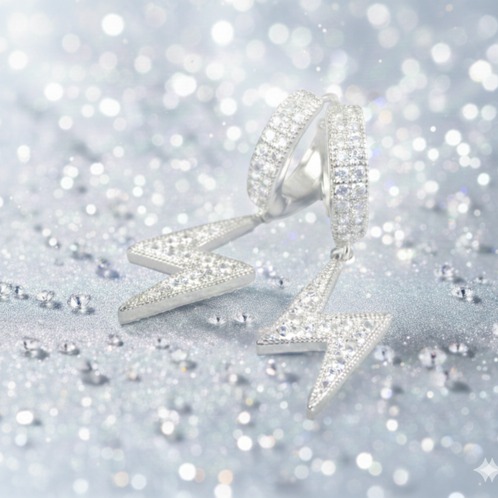 925 Silver Lightning Bolt Pendant Earrings