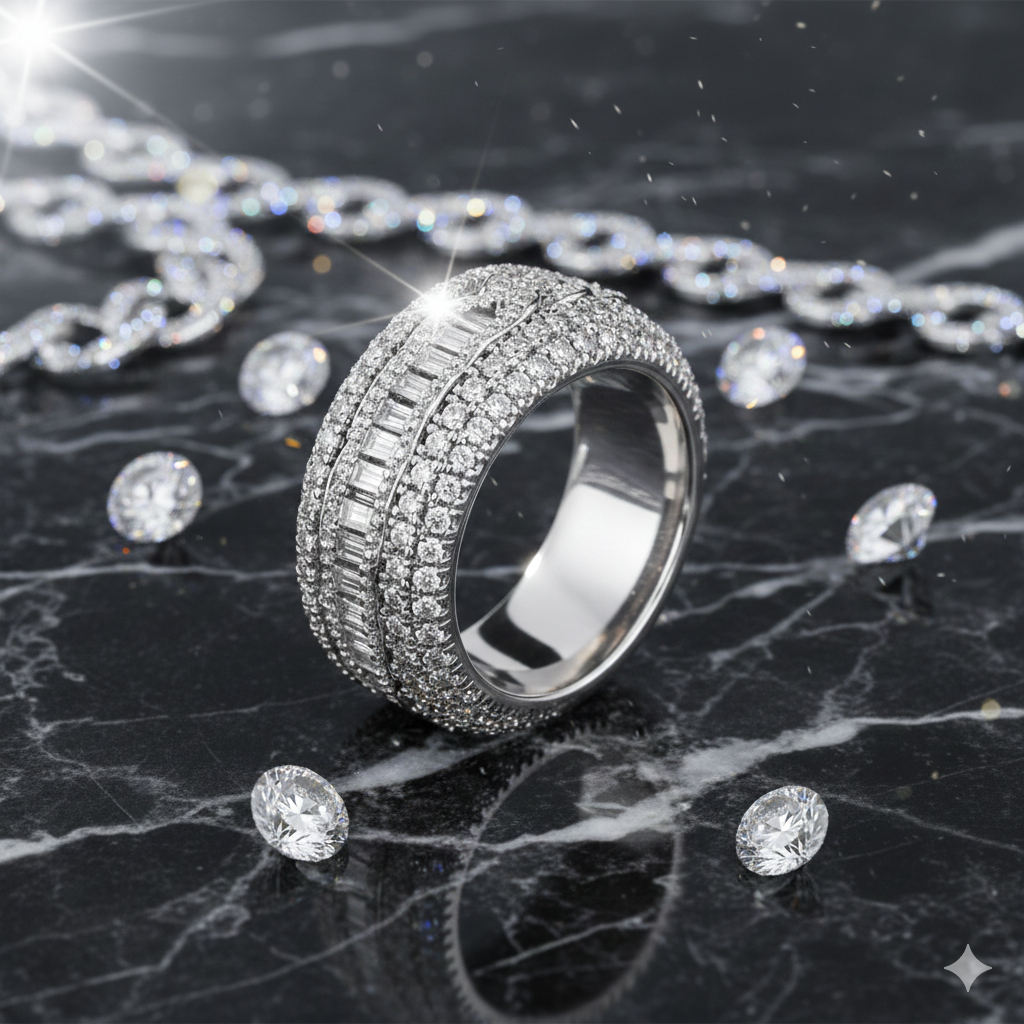 Anillo Cuban Ice Spinner Oro Blanco