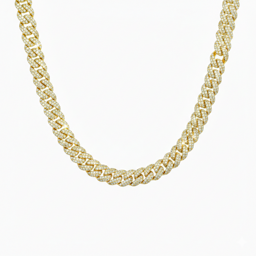 Cadena Cubana Ice 10 mm VVS Moissanite + Plata 925 Oro 18K