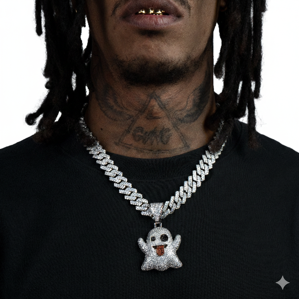 White Gold Ghost Emoji Pendant