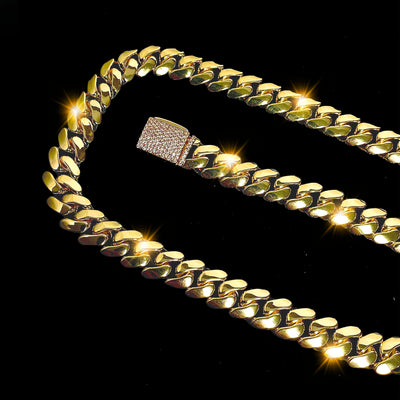 Cadena Cubana Gold Bling 12Mm Oro 18K