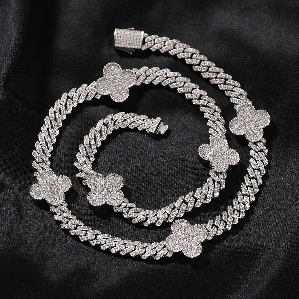 Cadena Cubana Treboles Oro Blanco