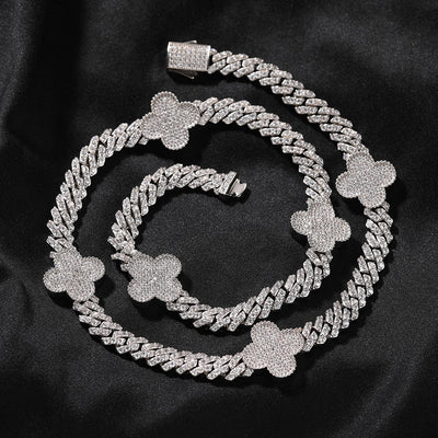Cadena Cubana Treboles Oro Blanco