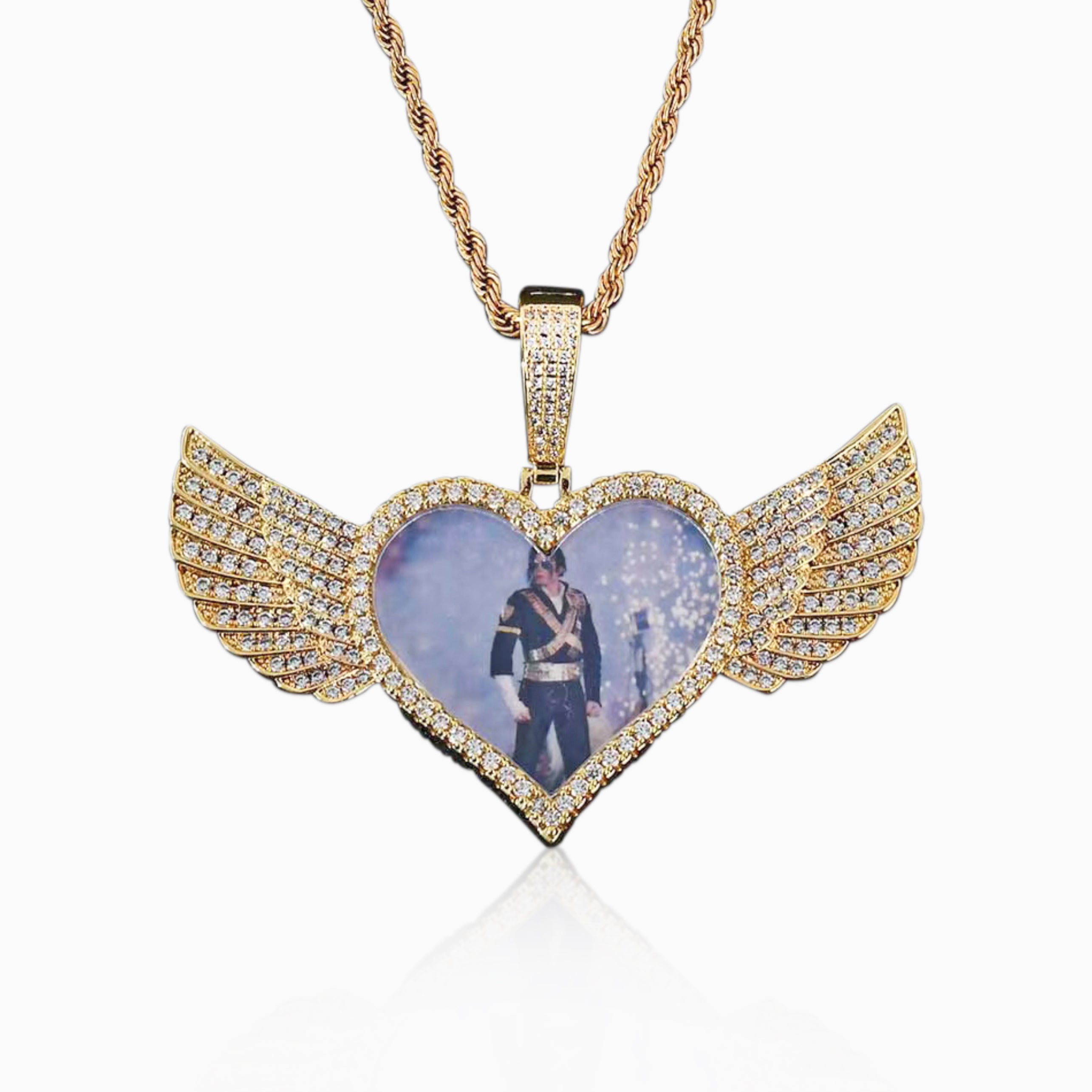 Personalized Gold Photo Wings Pendant