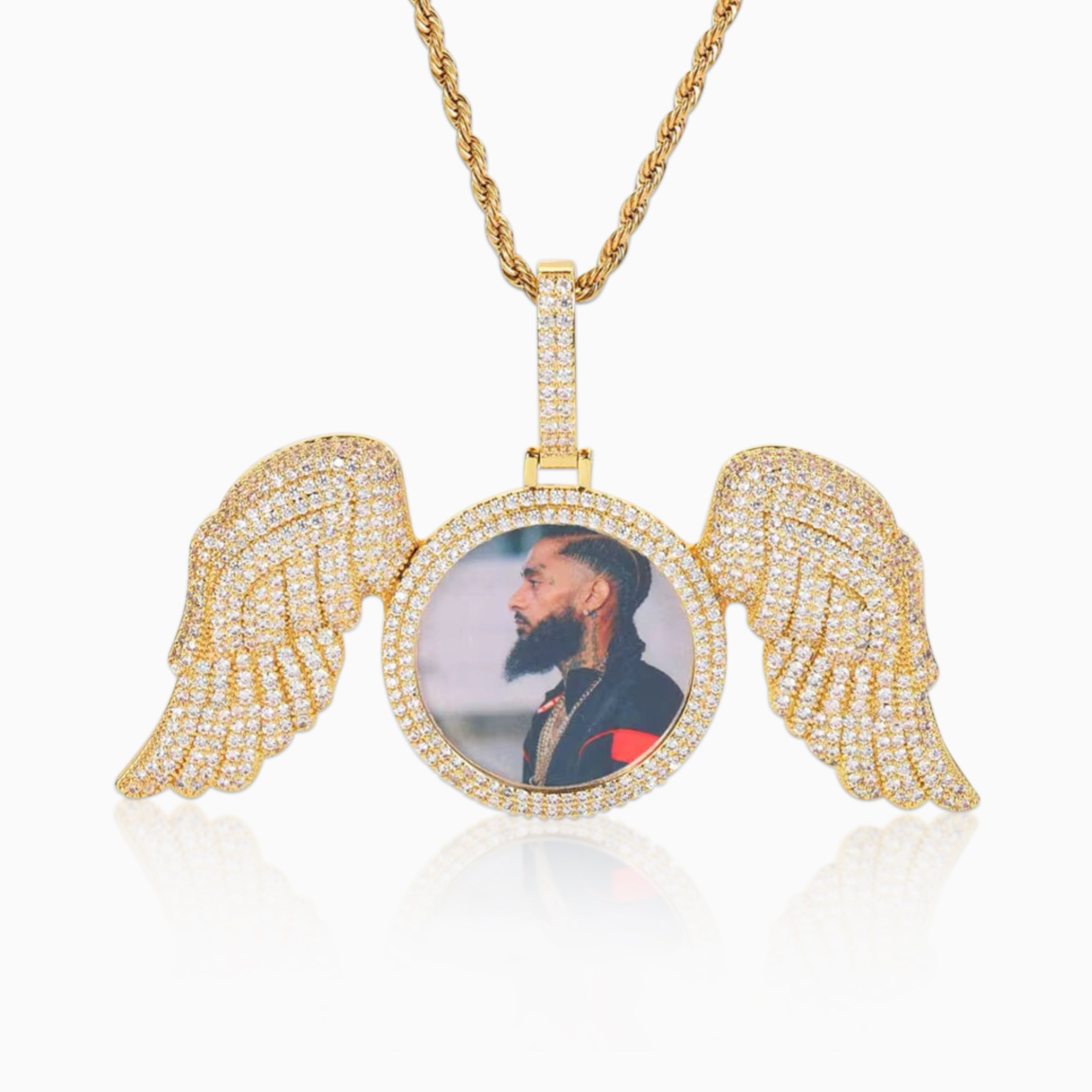 Personalized Gold Photo Wings Pendant