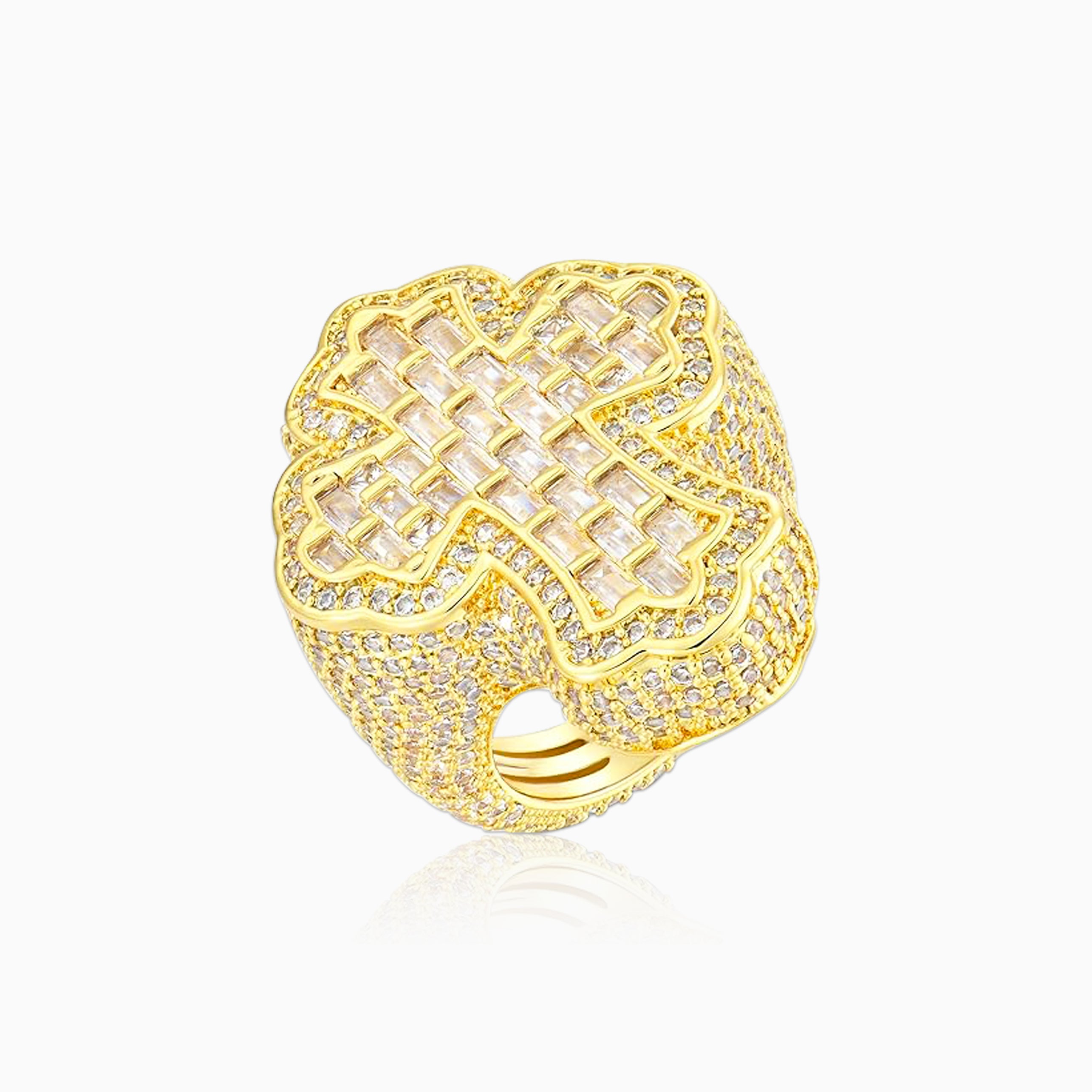 Celtic Cross Ring Baguettes VVS Moissanite + 925 Silver 18K Gold