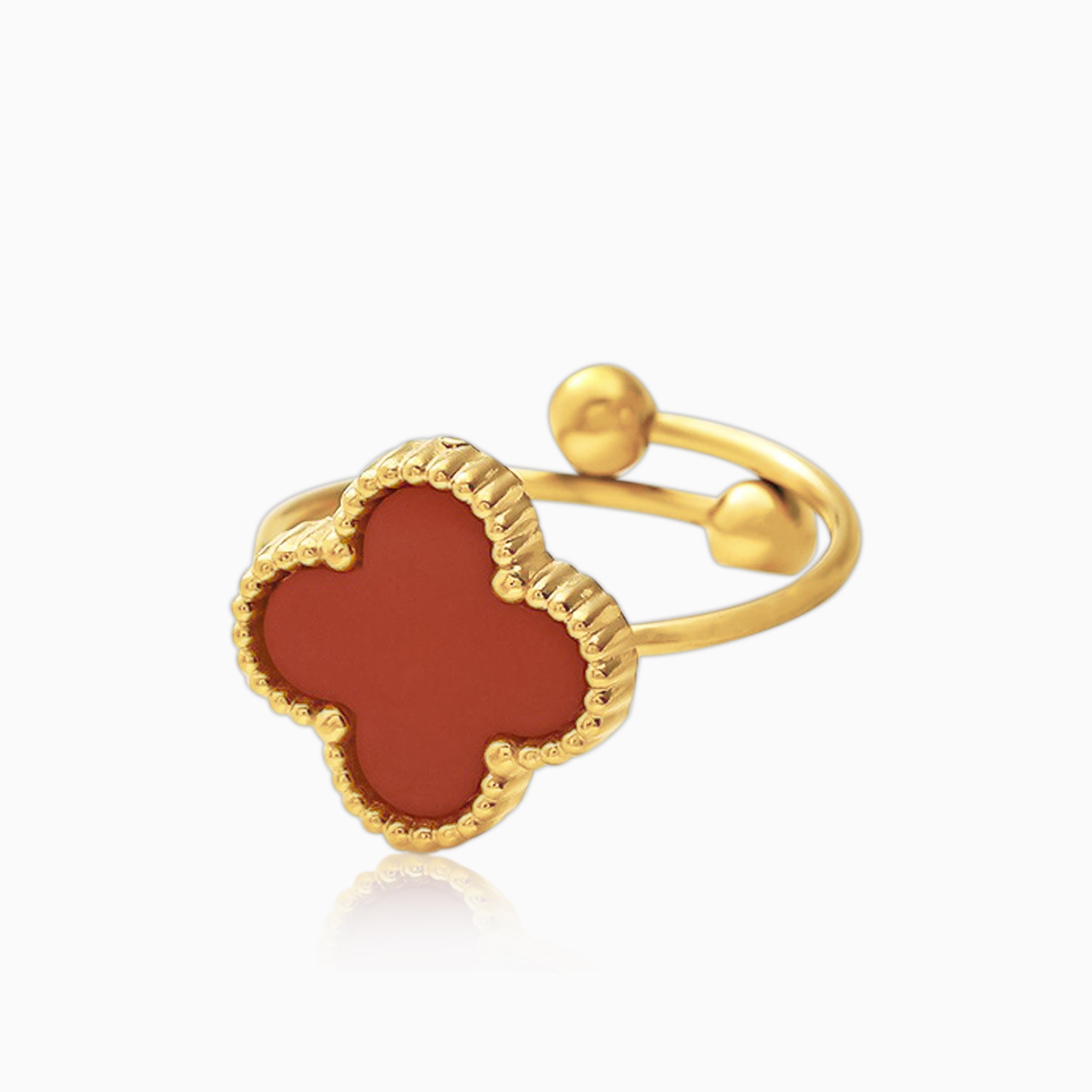 Anillo Trébol Rojo Oro 18K