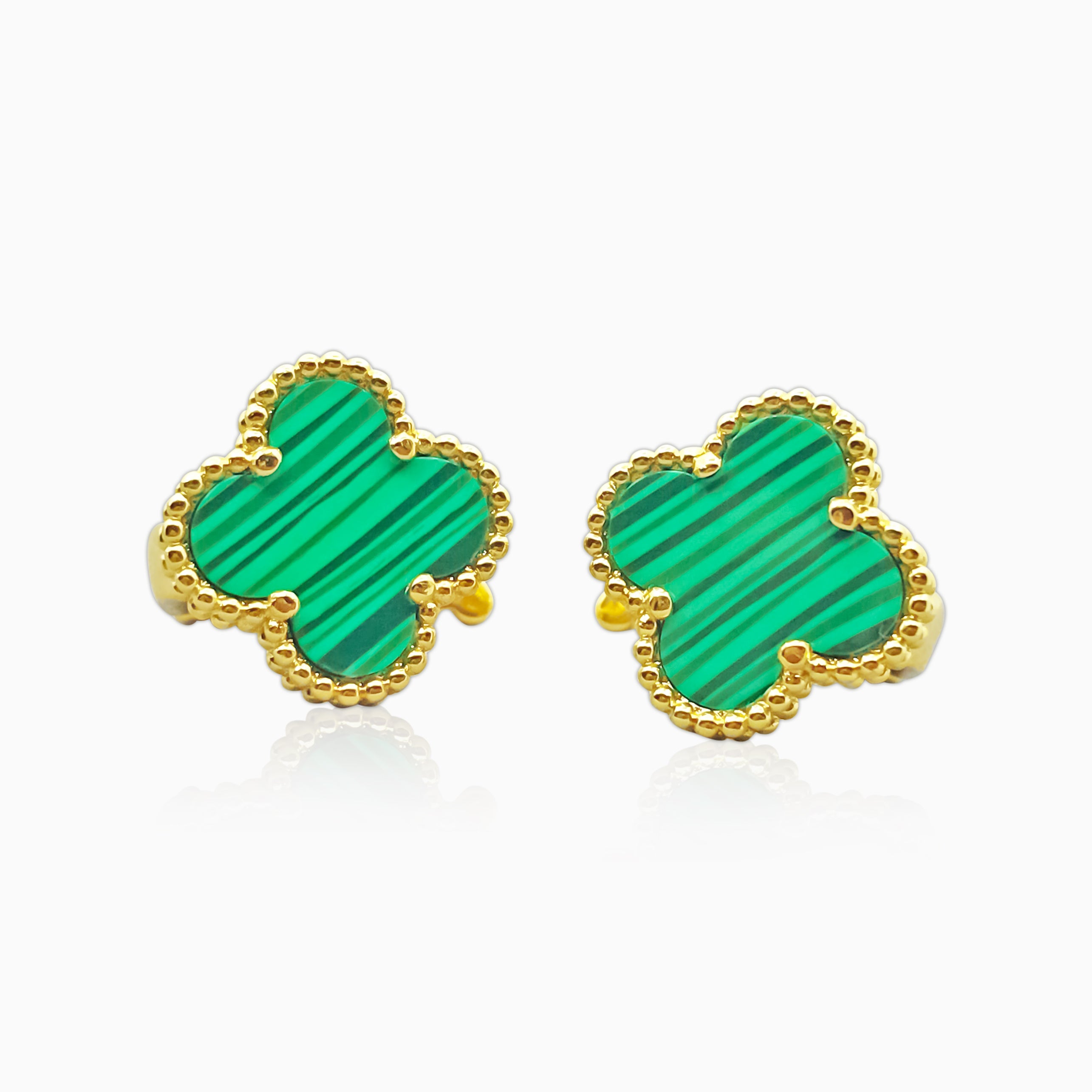 Pendientes Trébol Verde Oro 18K