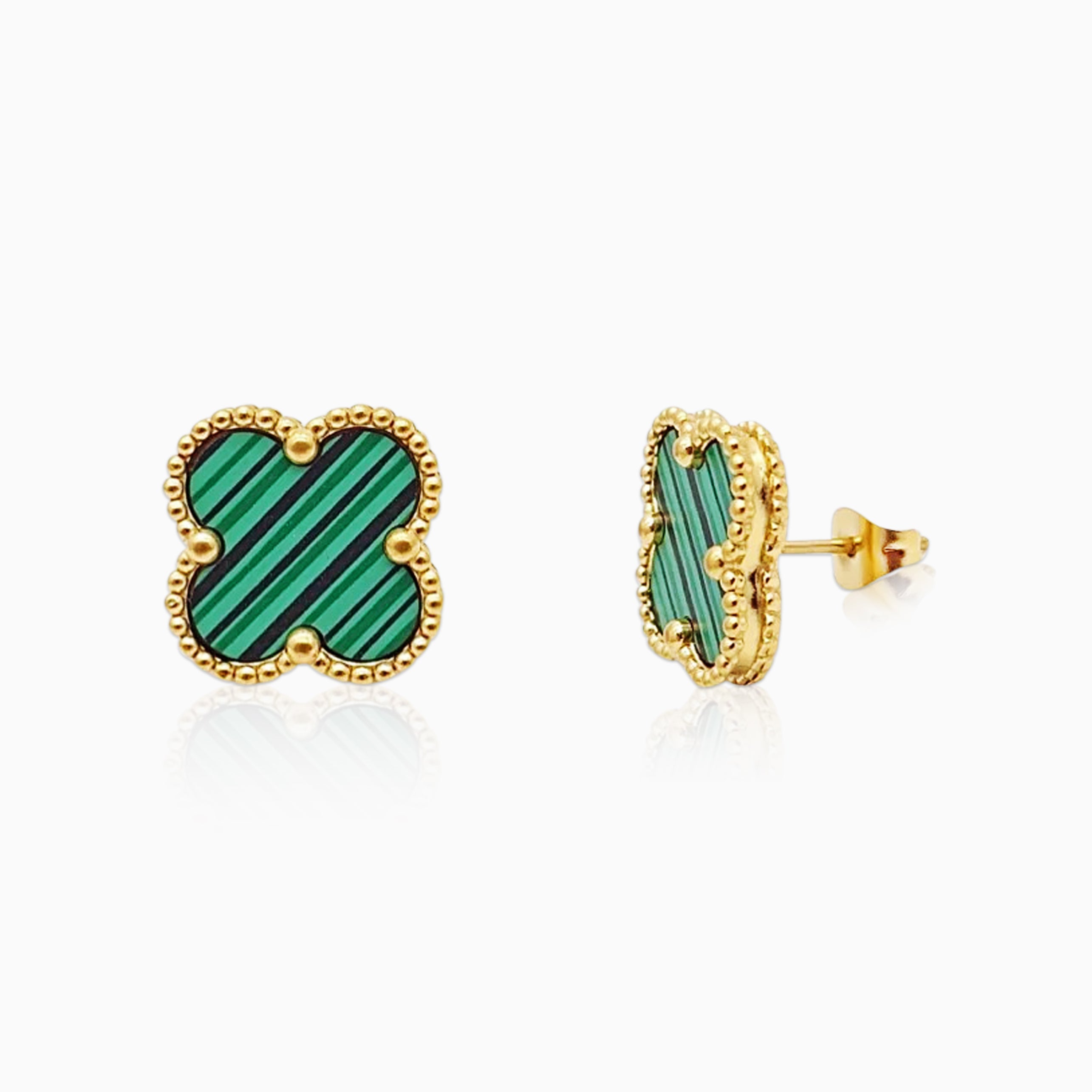 Pendientes Trébol Verde Oro 18K